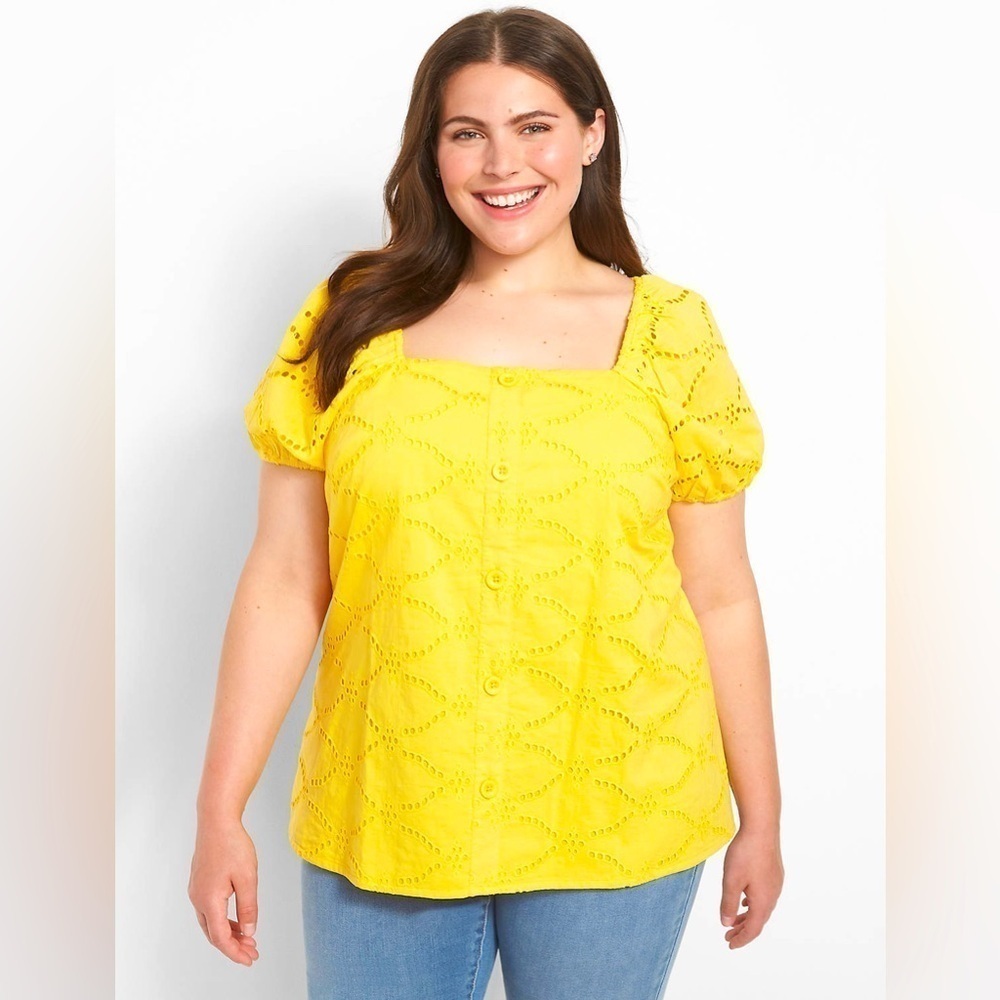 Lane Bryant Women's Yellow Classic Eyelet Blouse with Button Detail Size 20, NWT